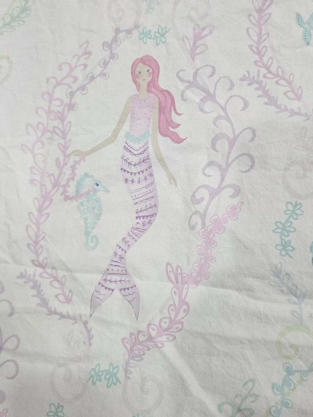 POTTERY BARN KIDS Bailey Mermaid Full Flat Sheet Organic Cotton 2015 Pastels